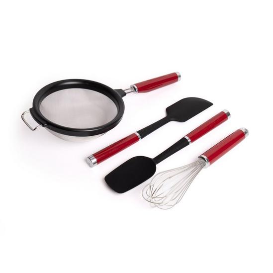 KitchenAid 4pc Empire Red Cooking Utensil Set with Wire Whisk, 17.5cm Strainer, Spoon Spatula & Scraper Spatula 1