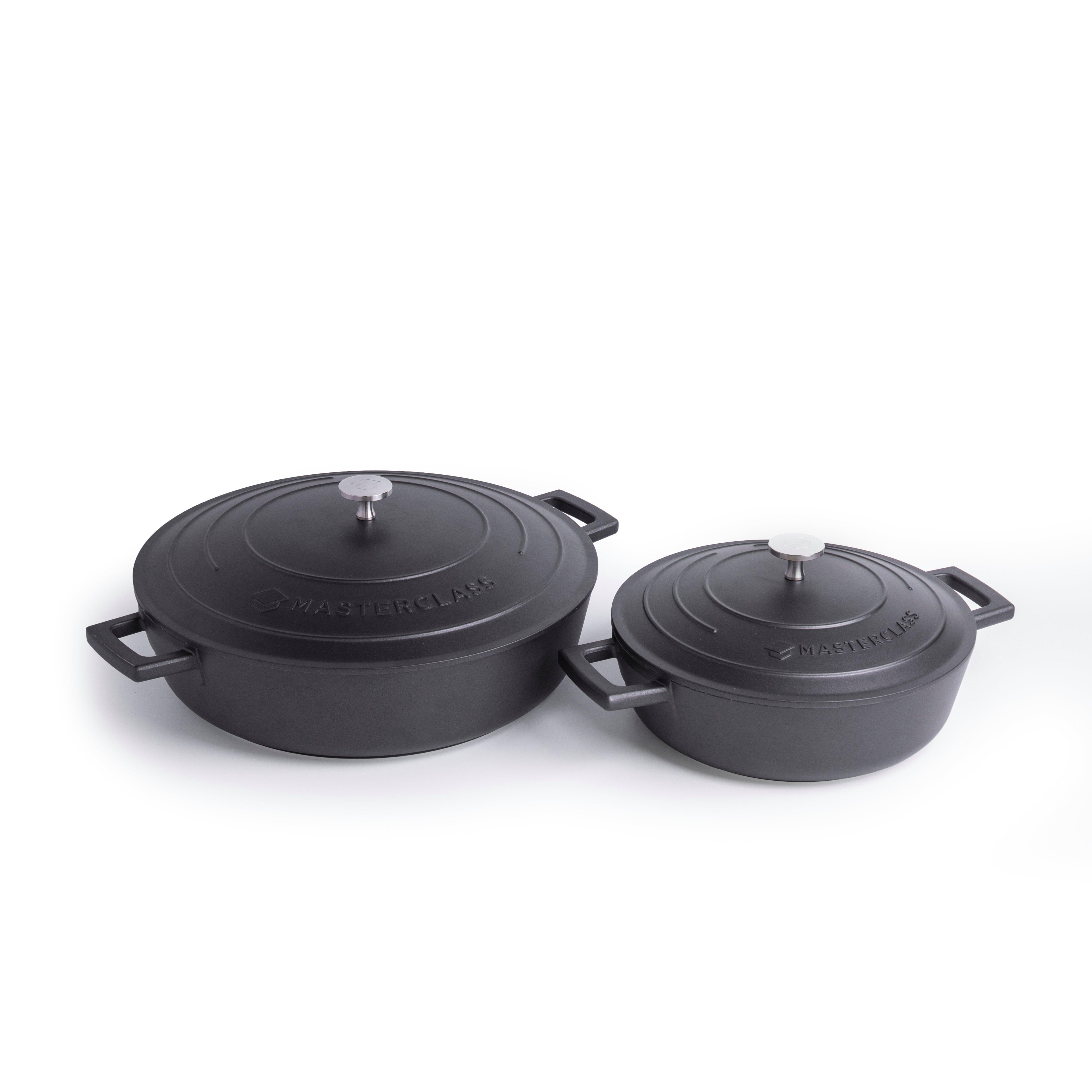 2pc Cast Aluminium Casserole Dish Set with 2x Non-Stick Casserole Dishes, 2.5L and 5L, Black