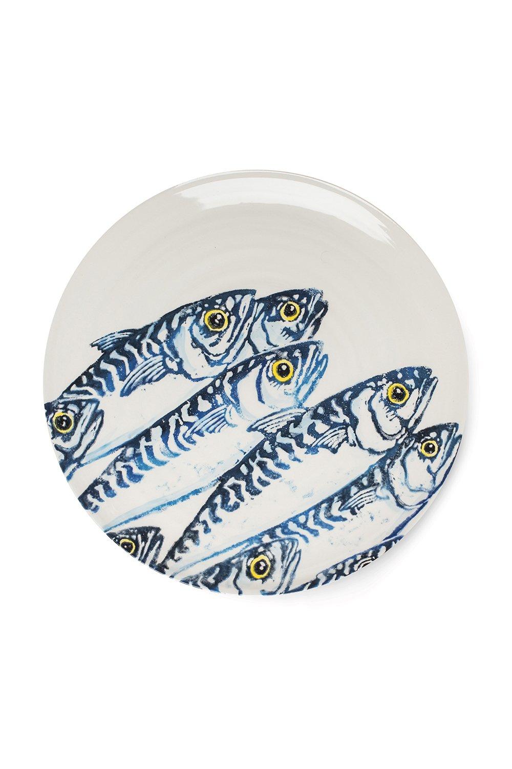 Creatures Ceramic Round Platter with Shoal of Vivid Blue Mackerel Design 37cm