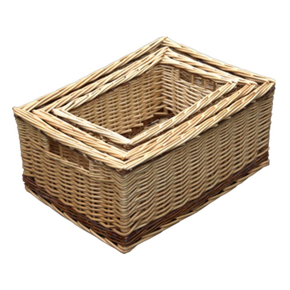 Wicker Set of 3 Buff Storage Baskets with Rustic Stripe