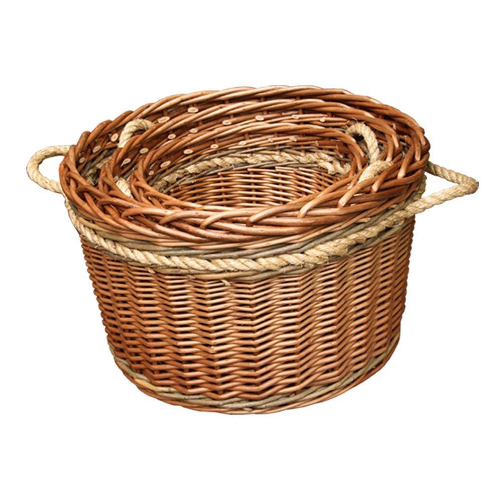 Wicker Set of 3 Buff Rope Handled Log Baskets
