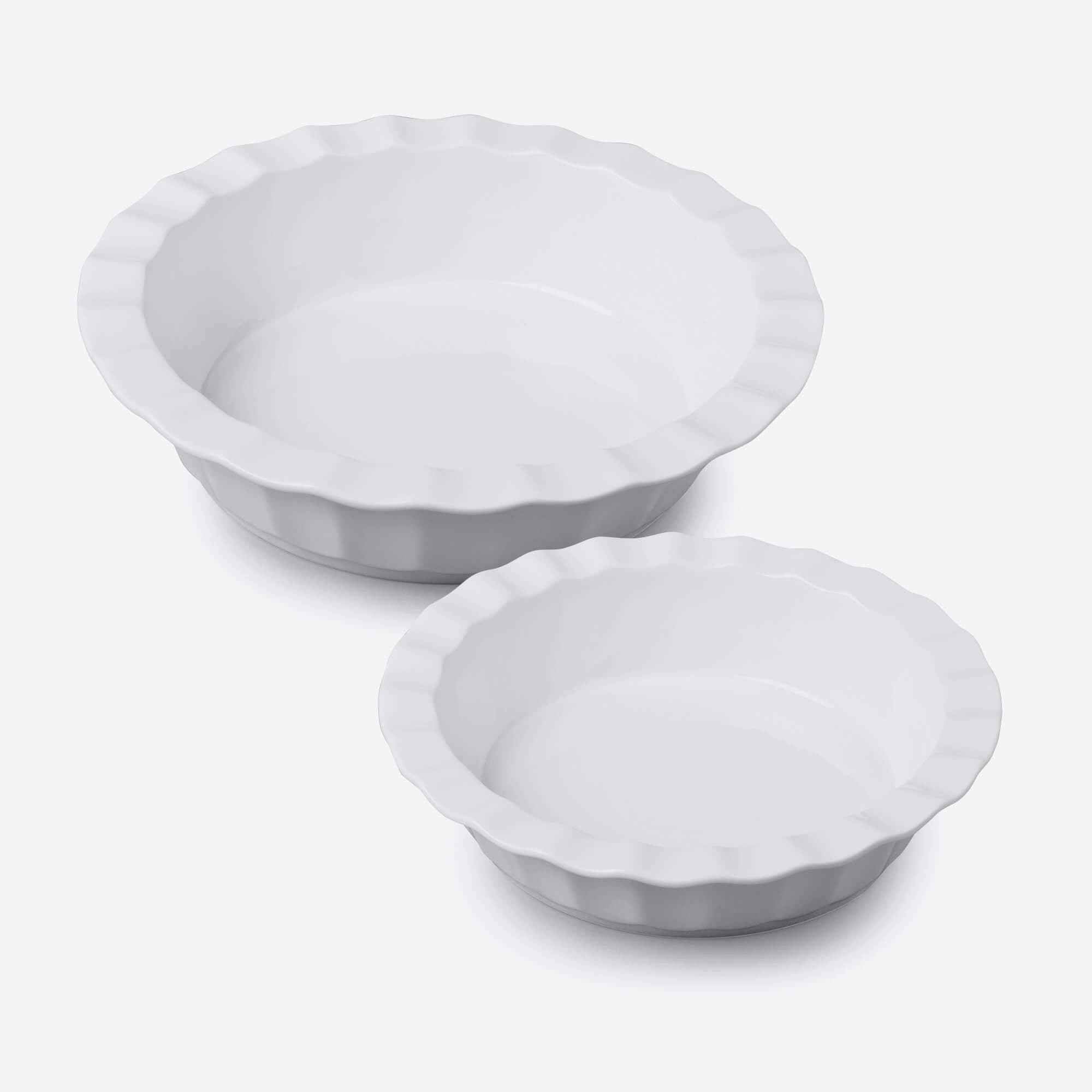 Porcelain Deep Round Crinkle Rim Pie Dish Set of 2