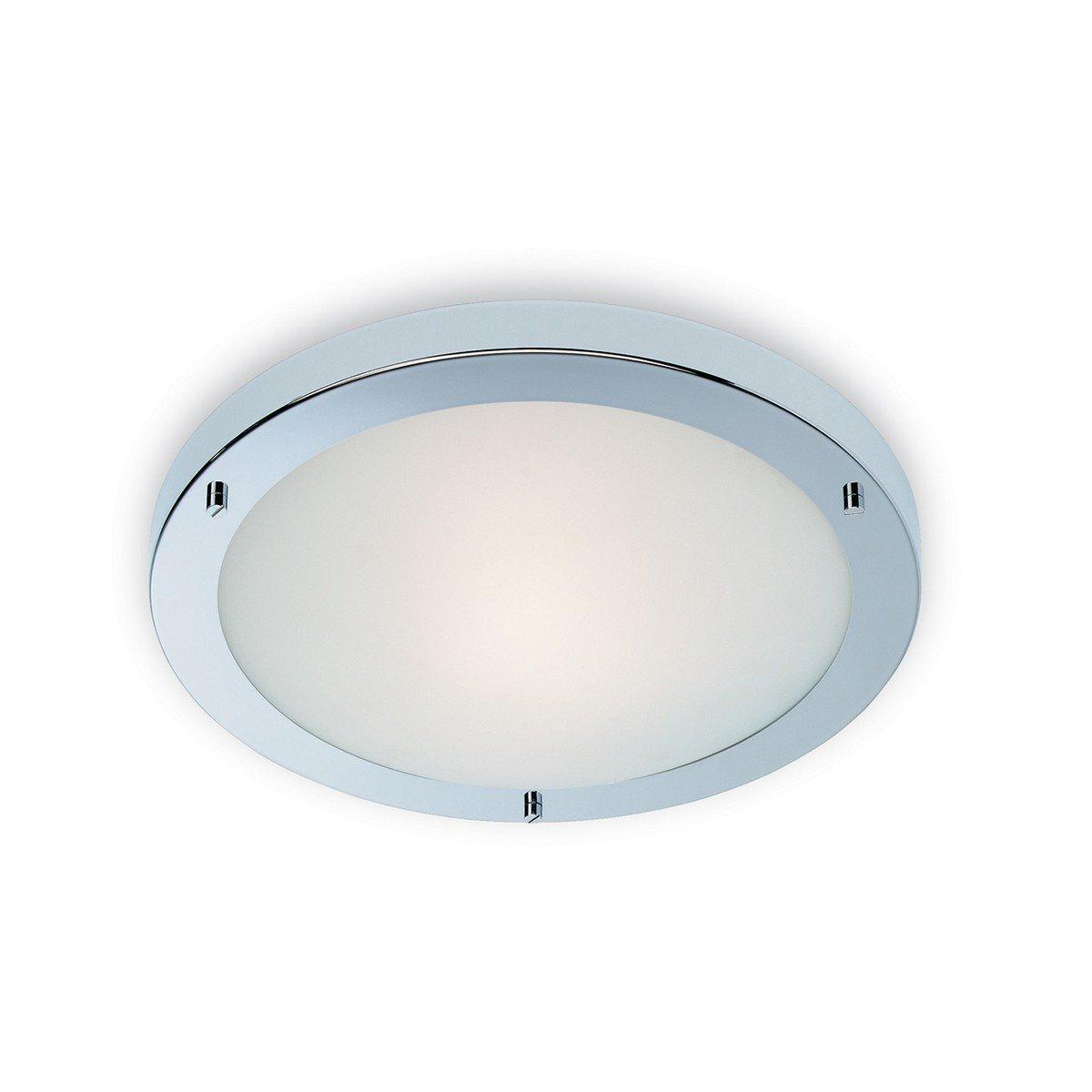 Rondo 1 Light Flush Ceiling Light Chrome Opal Glass IP54 E27