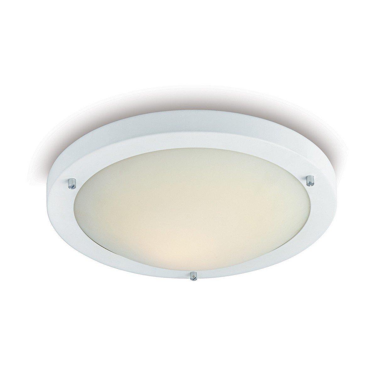 Rondo 1 Light Flush Ceiling Light Matt White Opal Glass IP54 E27