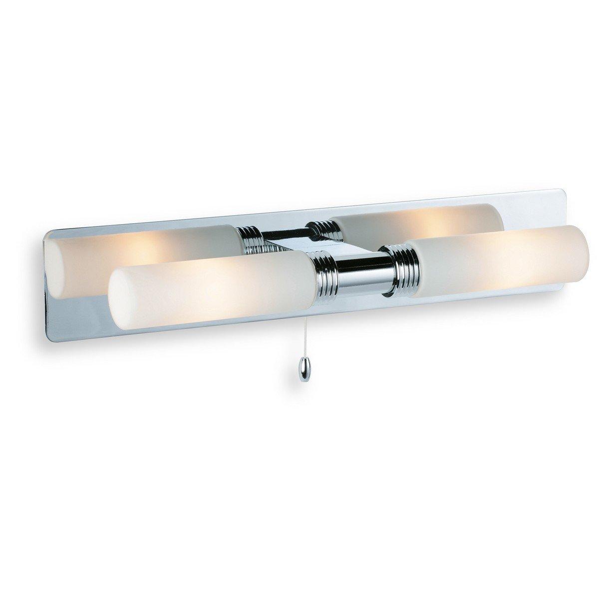 Spa 2 Light Switched Bathroom Over Mirror Wall Light Chrome Opal Glass IP44 G9
