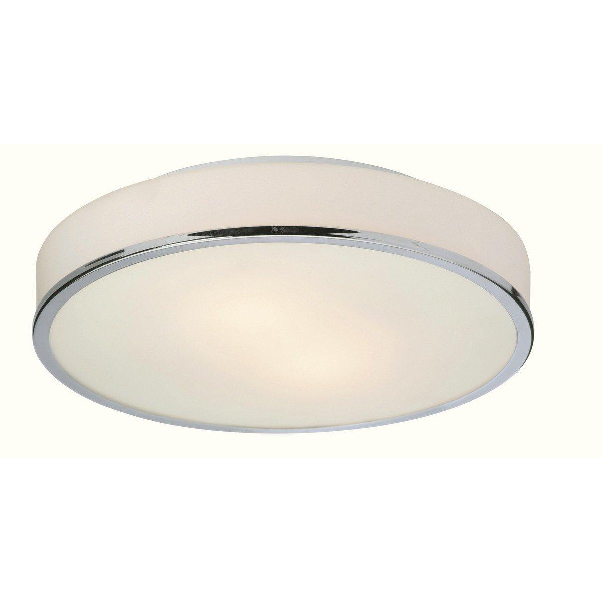 Profile 2 Light Round Flush Bathroom Ceiling Light Chrome Opal Glass IP44 E14