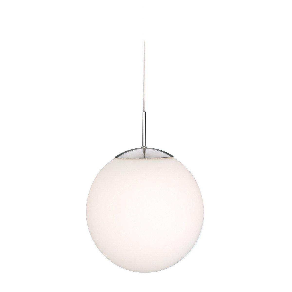 Globe 1 Light Ceiling Pendant Brushed Steel Opal White Glass E27