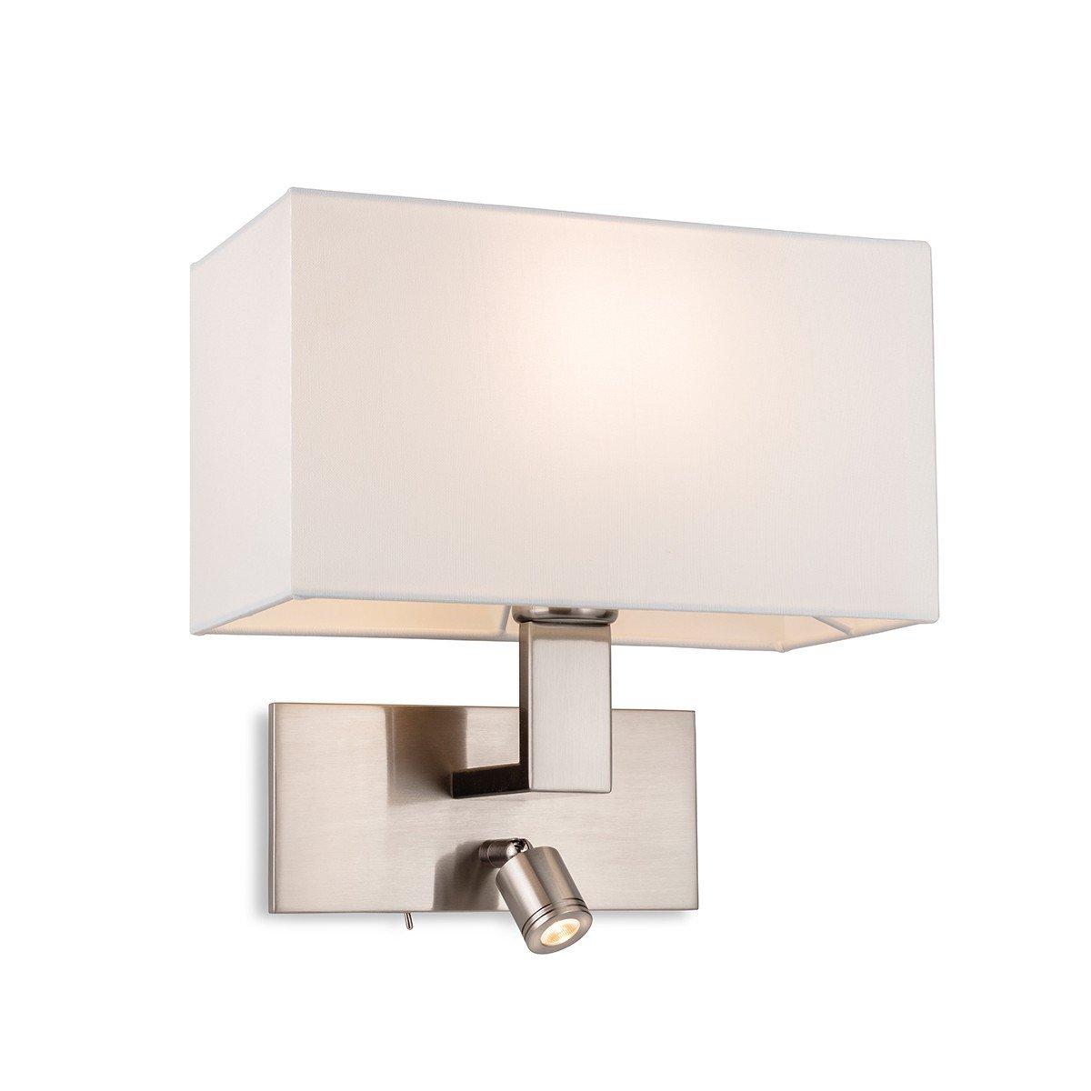 Raffles Wall Lamp with Adjustable Switched Reading Light Brushed Steel with Cream Shade