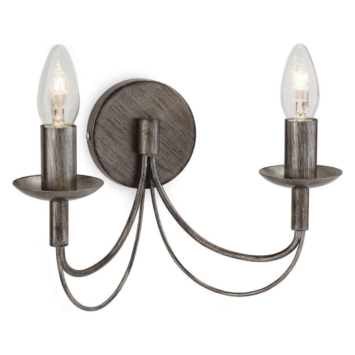 Regency 2 Light Indoor Candle Wall Light Antique Silver E14