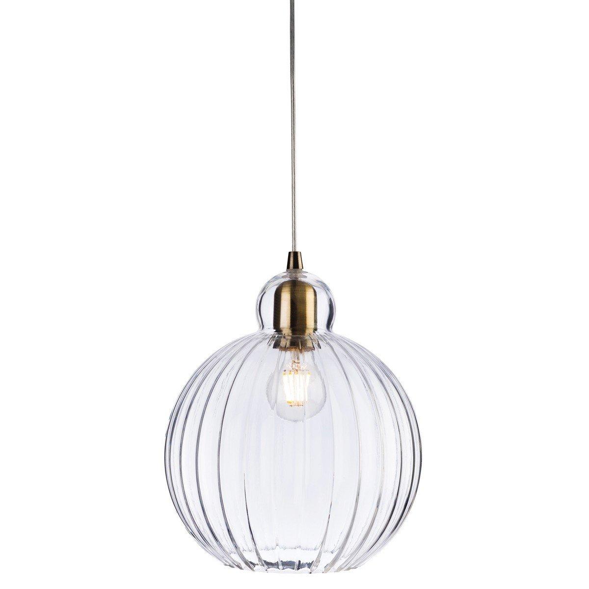 Victory 1 Light Globe Ceiling Pendant Antique Brass Clear Glass E27
