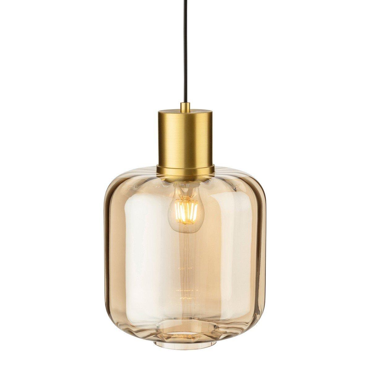 Eton Pendant Light Brushed Brass with Amber Glass