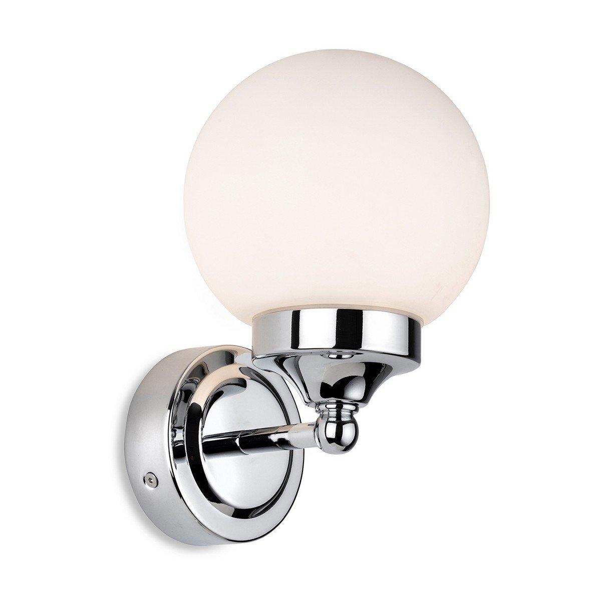Louis Bathroom Globe Wall Light Chrome with Opal White Glass IP44