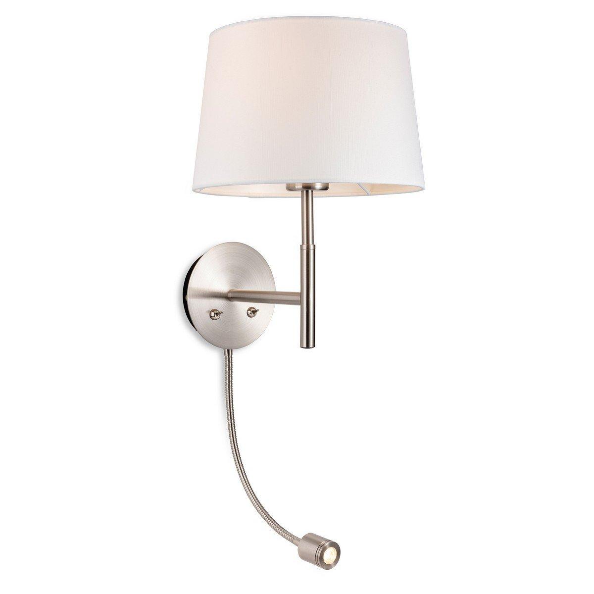 Seymour Classic Switched Wall Lamp with Adjustable Reading Light Brushed Steel with Cream Shade