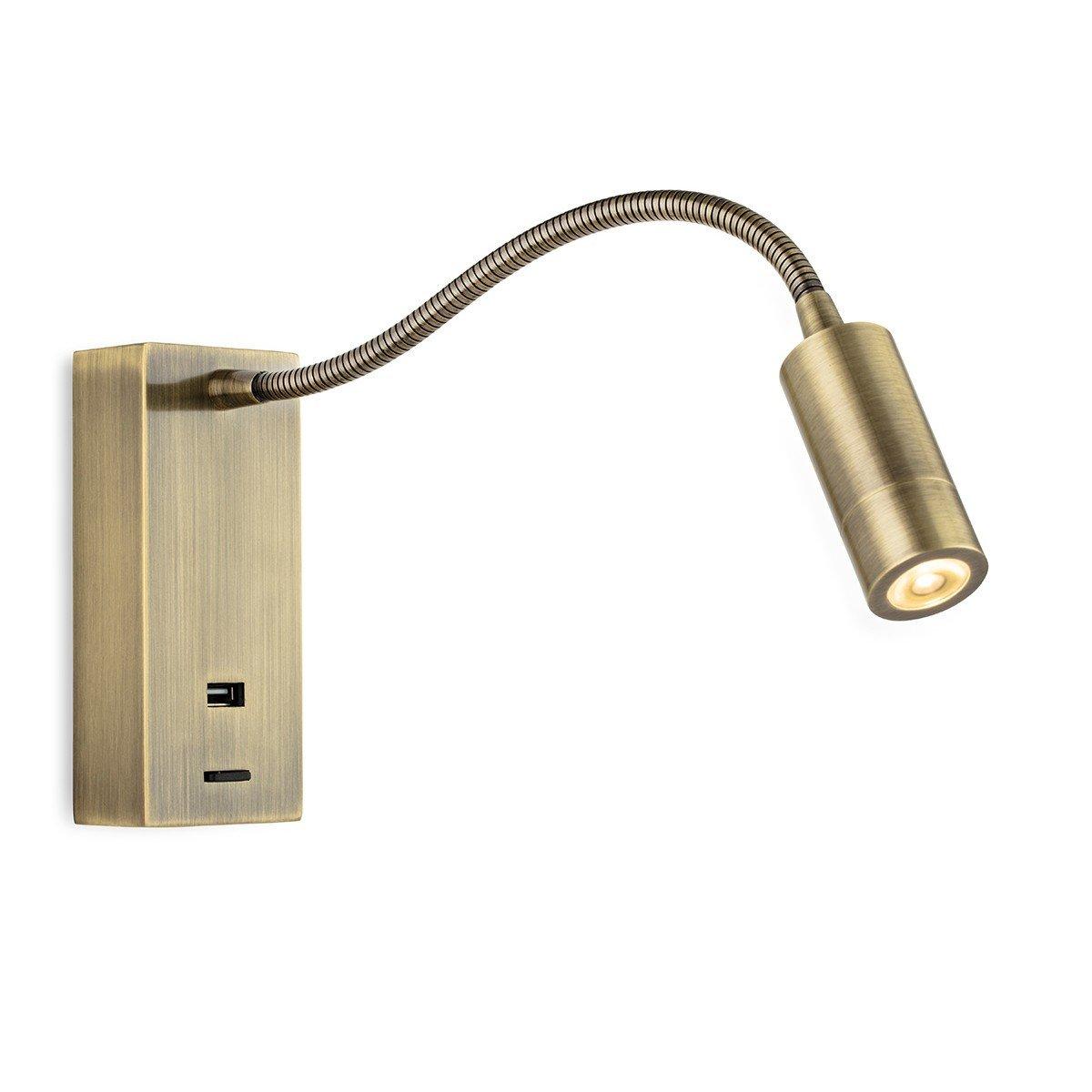Clifton LED Flexi Wall Reading Light & USB Antique Brass