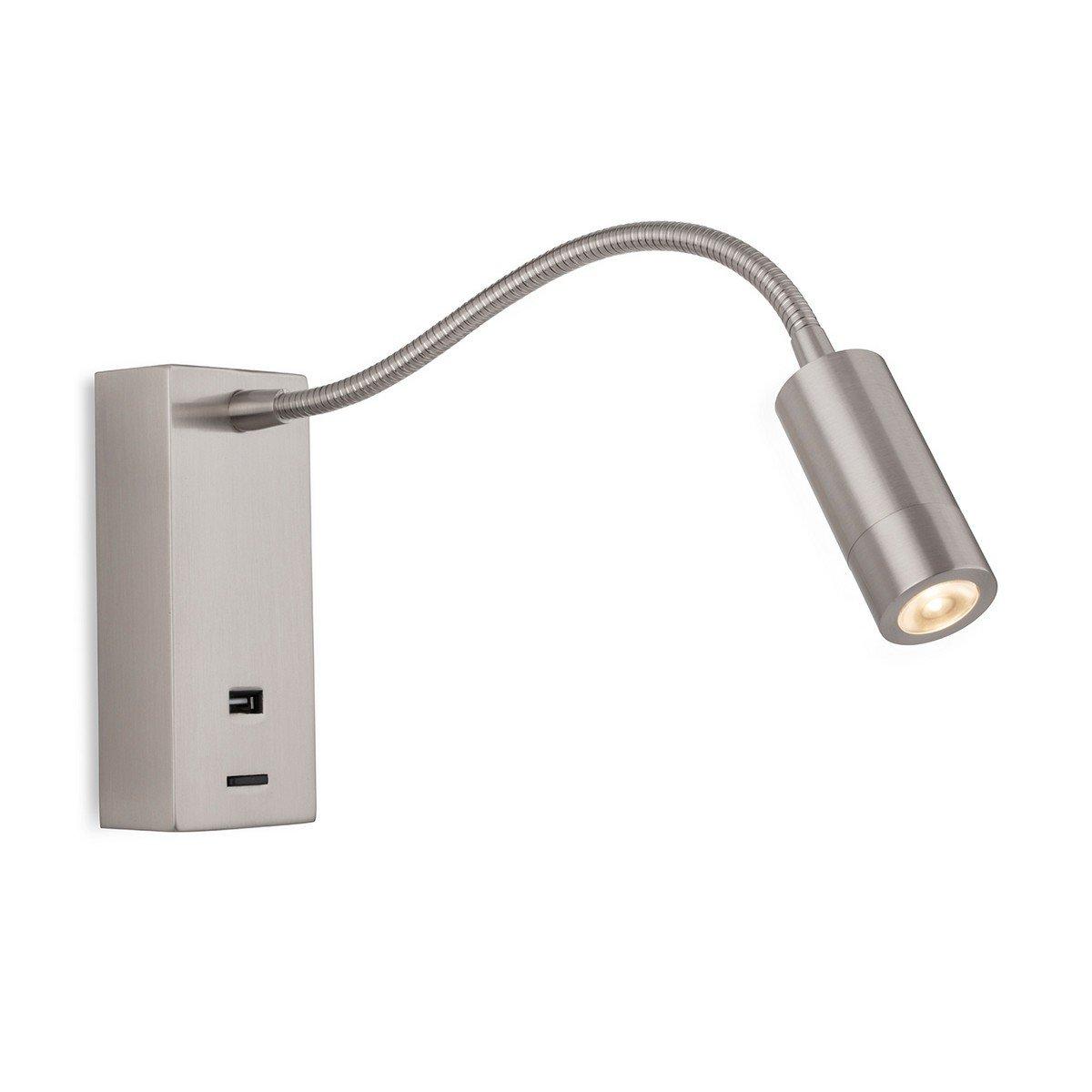 Clifton LED Flexi Wall Reading Light & USB Brushed Steel