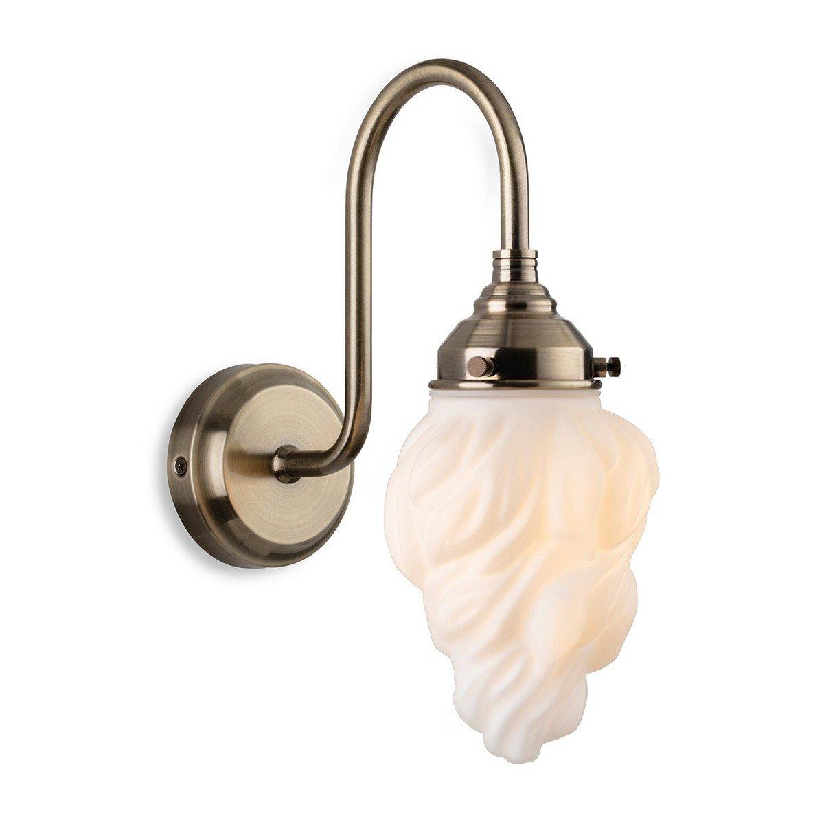 Flame Wall Light Antique Brass with White Glass IP44