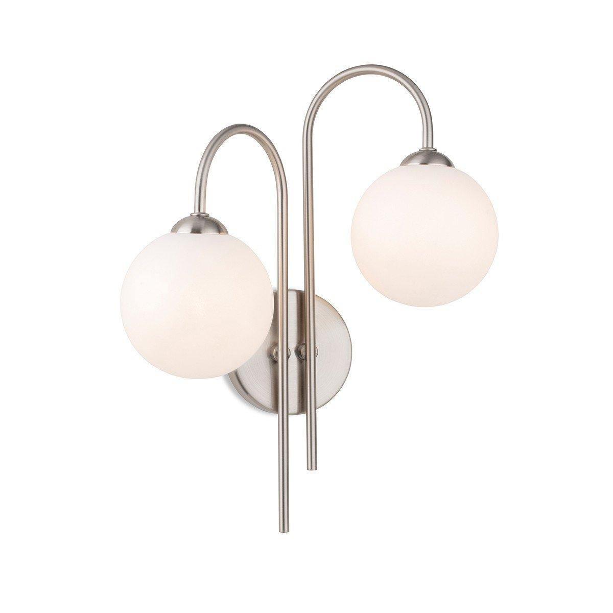 Lyndon 2 Light Globe Wall Brushed Steel with Opal White Glass