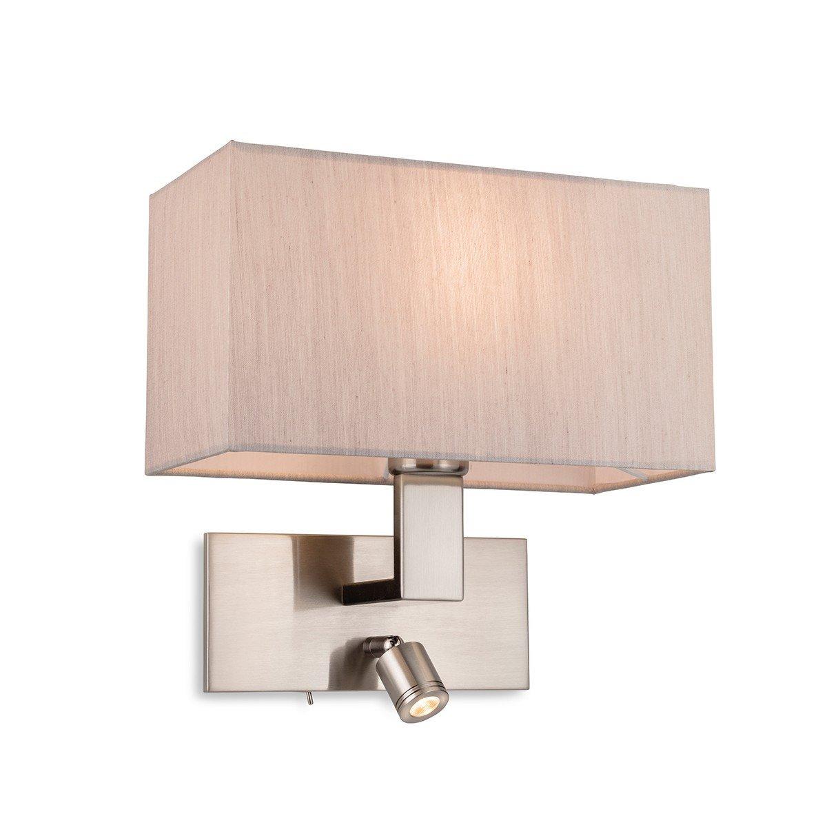 Raffles Wall Lamp with Adjustable Switched Reading Light Brushed Steel with Oyster Shade