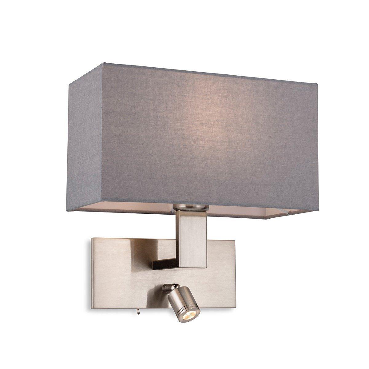 Raffles Wall Lamp with Adjustable Switched Reading Light Brushed Steel with Grey Shade