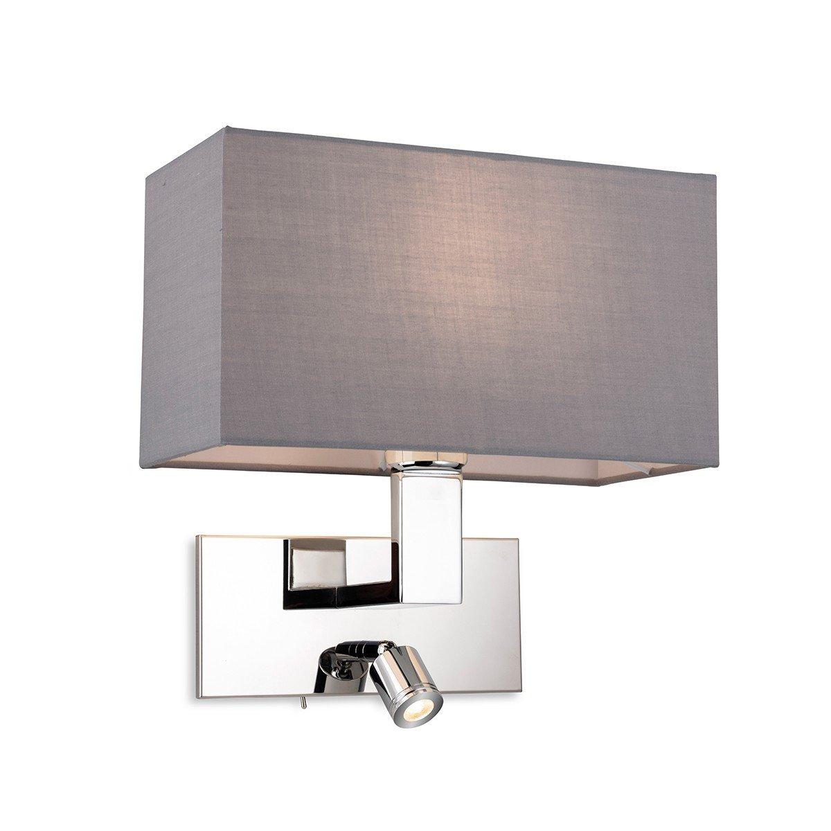 Raffles Wall Lamp with Adjustable Switched Reading Light Chrome with Grey Shade