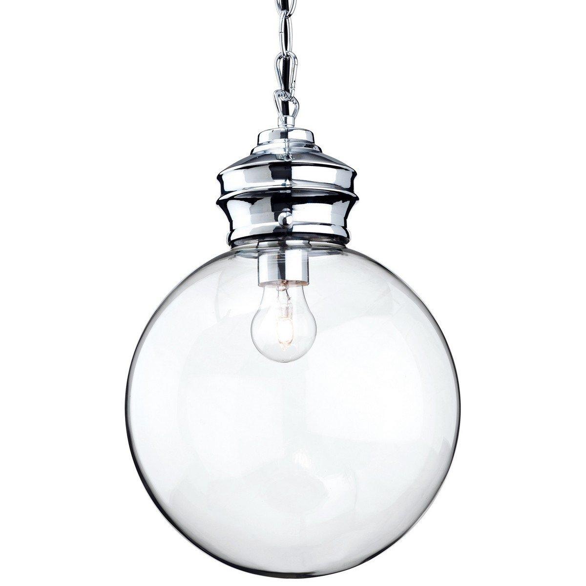 Omar 1 Light Globe Ceiling Pendant Chrome Clear Glass E27