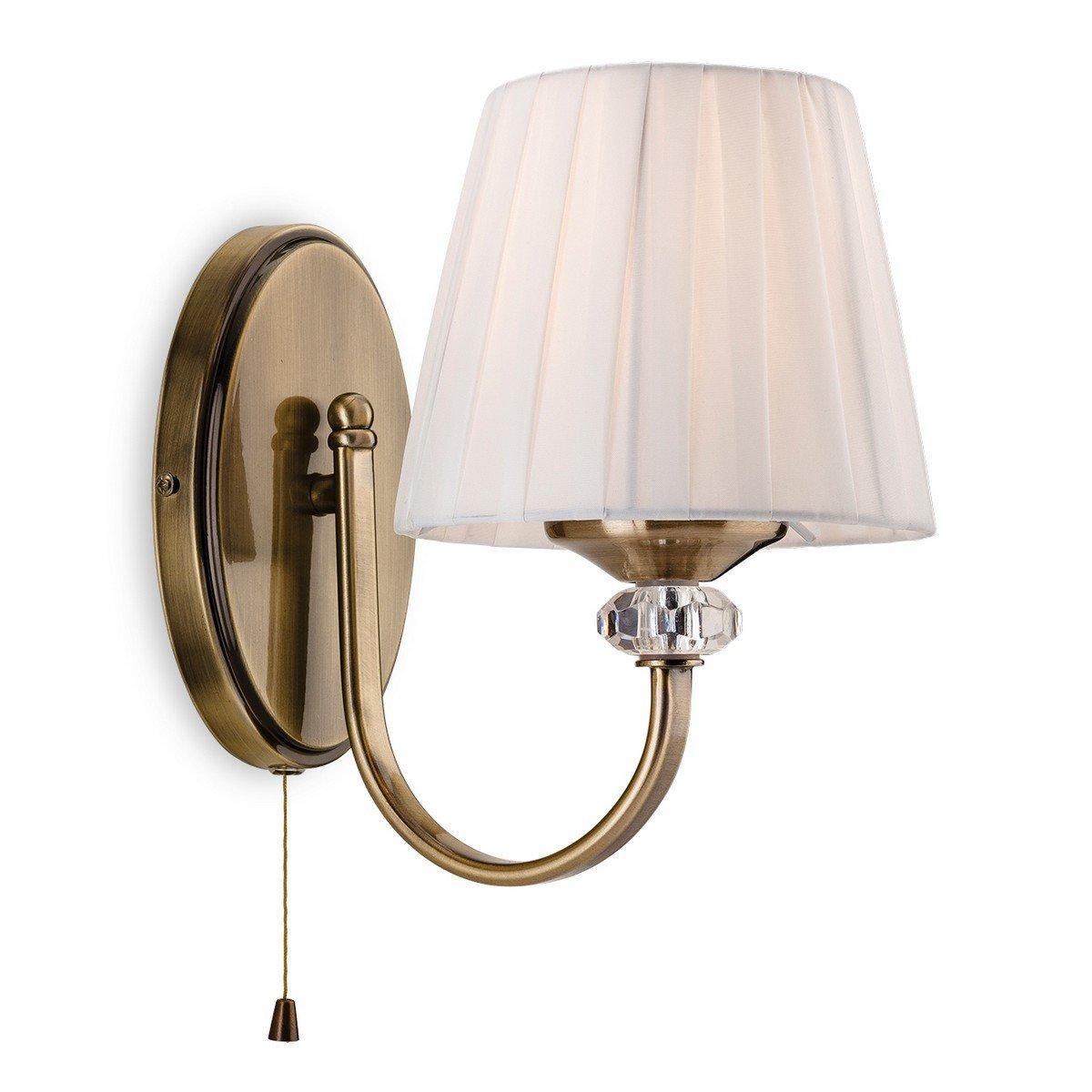 Langham 1 Light Single Indoor Wall Light (Switched) Antique Brass Pleated Cream Shade E14