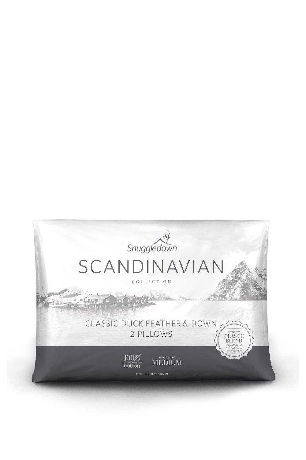 2 Pack Scandinavian Duck Feather & Down Medium Support Pillows