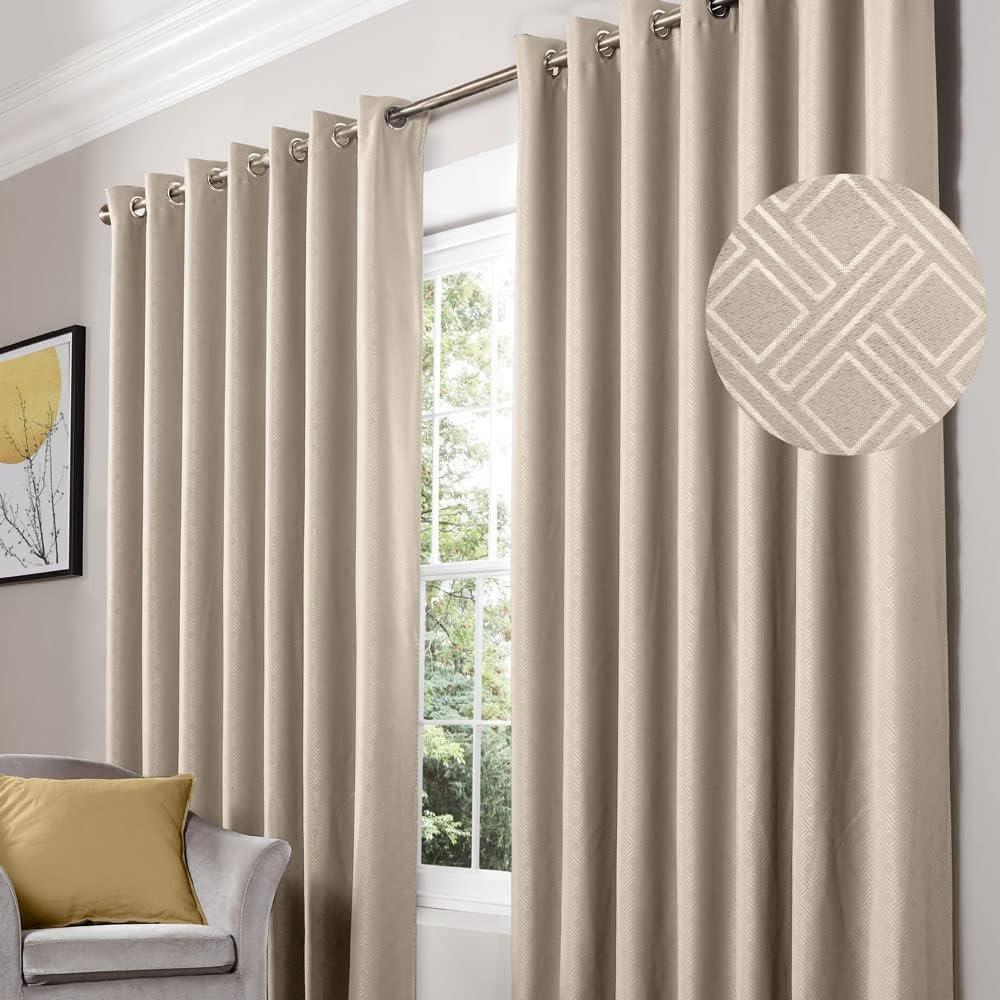 Diamond Blackout Eyelet Curtains Thermal Lined Ready Made Curtains