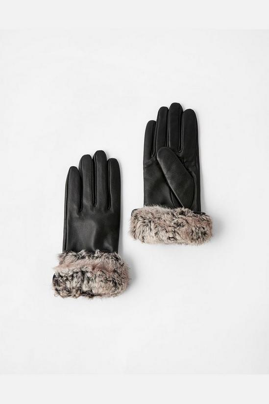 Accessorize Faux Fur Trim Leather Gloves 1
