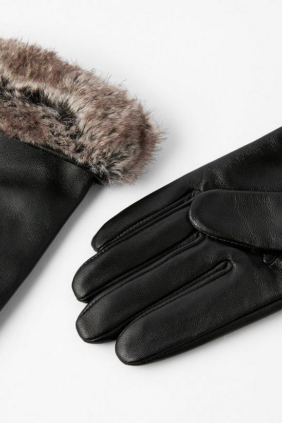 Accessorize Faux Fur Trim Leather Gloves 2