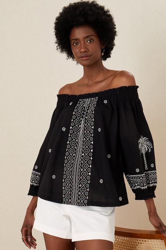 Monsoon Palm Embroidered Off-Shoulder Top 1