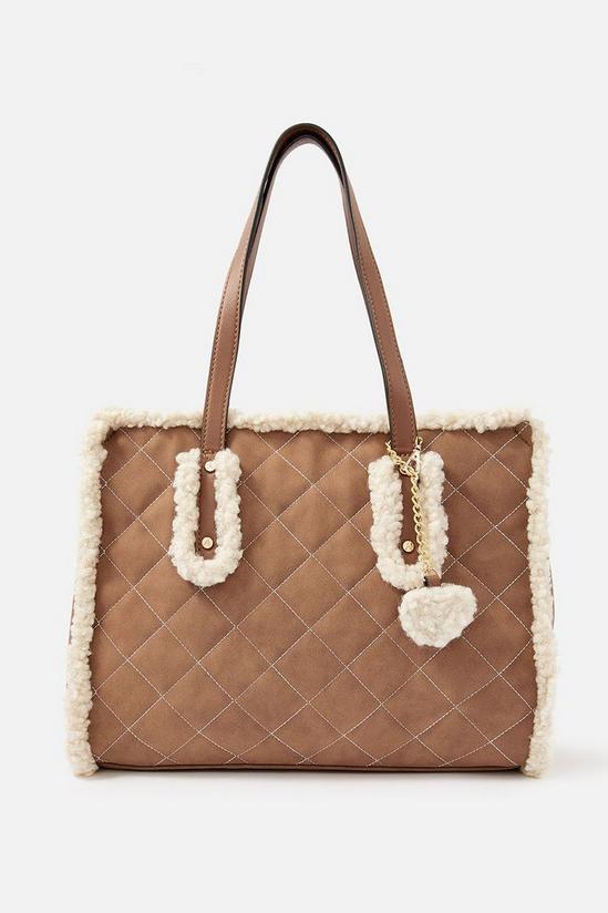 Accessorize Faux Shearling Quilted Tote 1