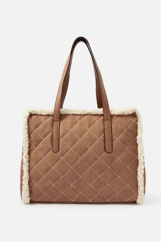 Accessorize Faux Shearling Quilted Tote 4