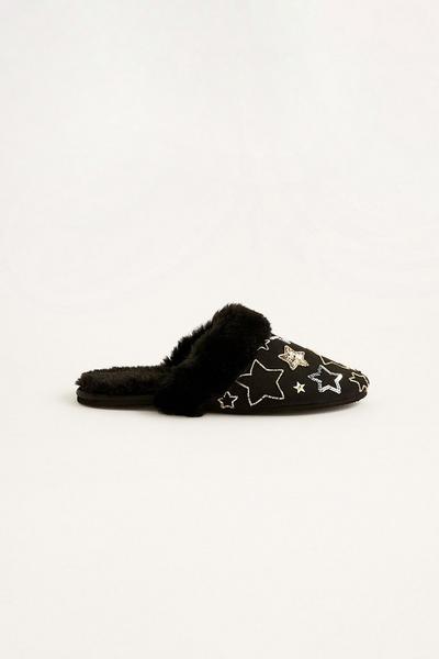 Sequin Star Faux Fur Slippers