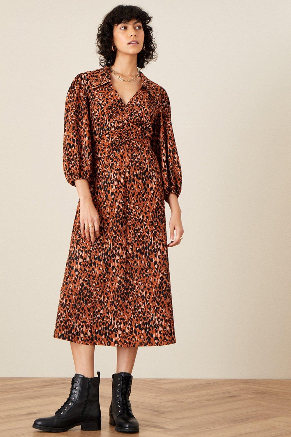 Animal Jersey Printed Ruched Dress