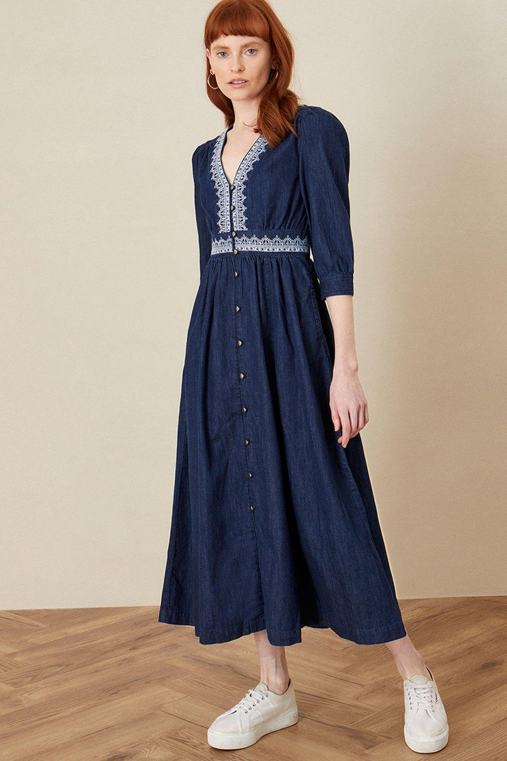 Dresses | 'Bria' Embroidered Denim Dress | Monsoon