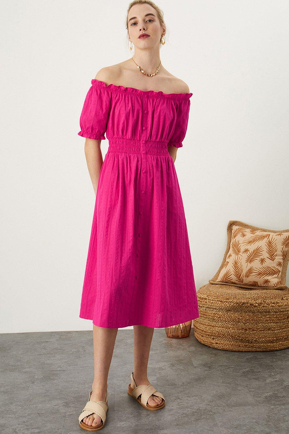 Bardot Shirred Waist Textured Dress