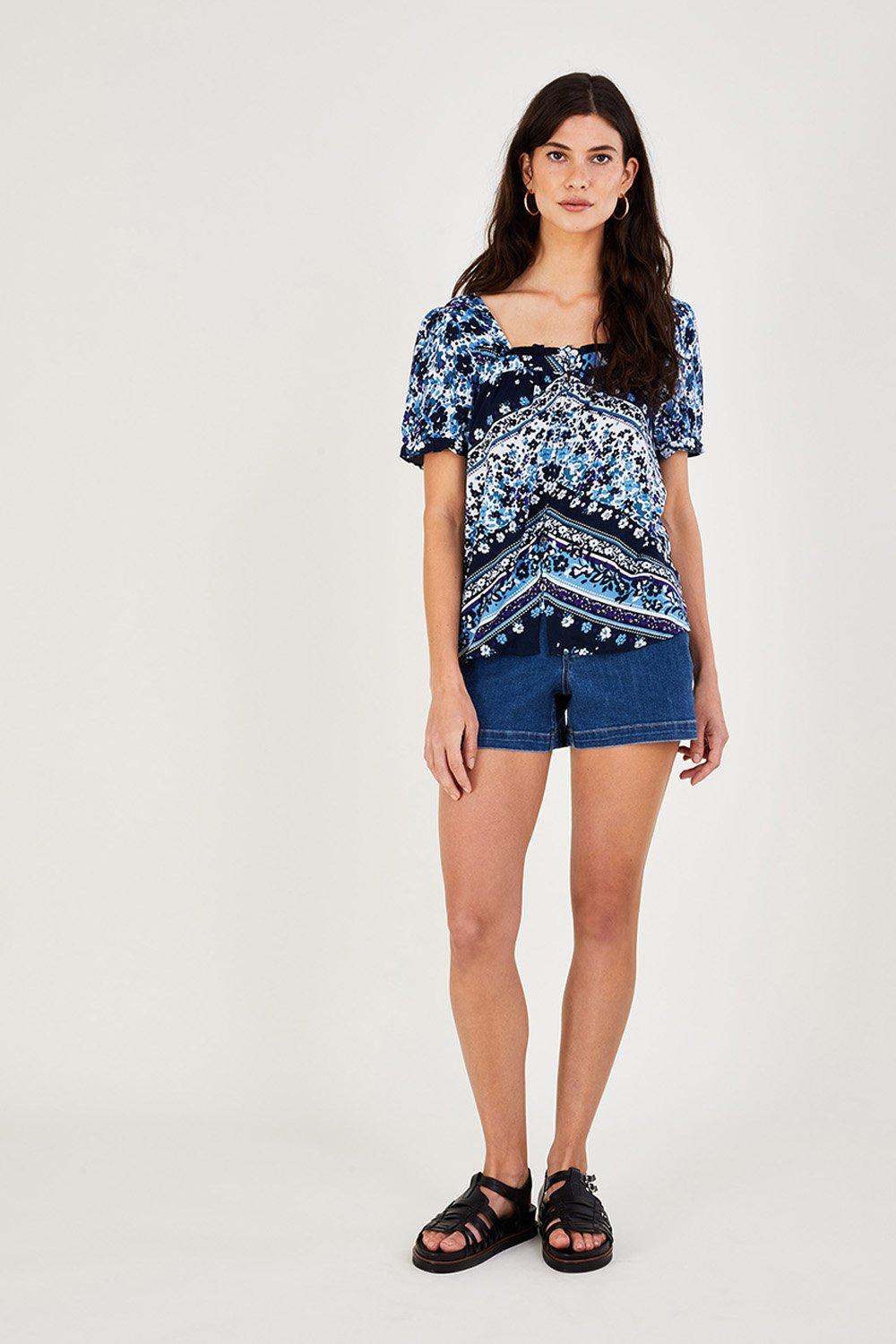 Paisley Floral Printed Square Neck Top