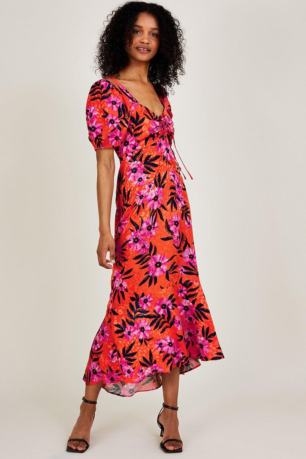 'Kerry' Satin Jacquard Floral Print Dress