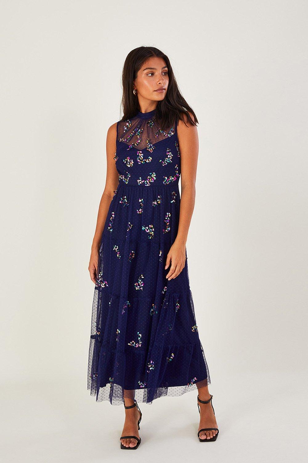 'Suzie' Spot Mesh Embellished Midi Dress