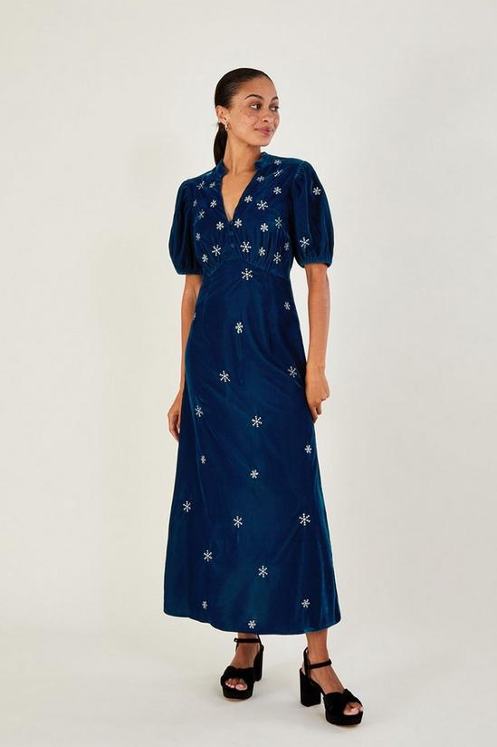 Monsoon 'Patrice' Velvet Embroidered Tea Dress 1