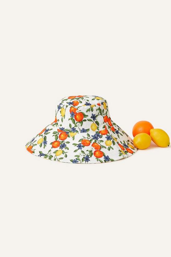 Accessorize Orange and Lemon Print Bucket Hat in Linen Blend 1