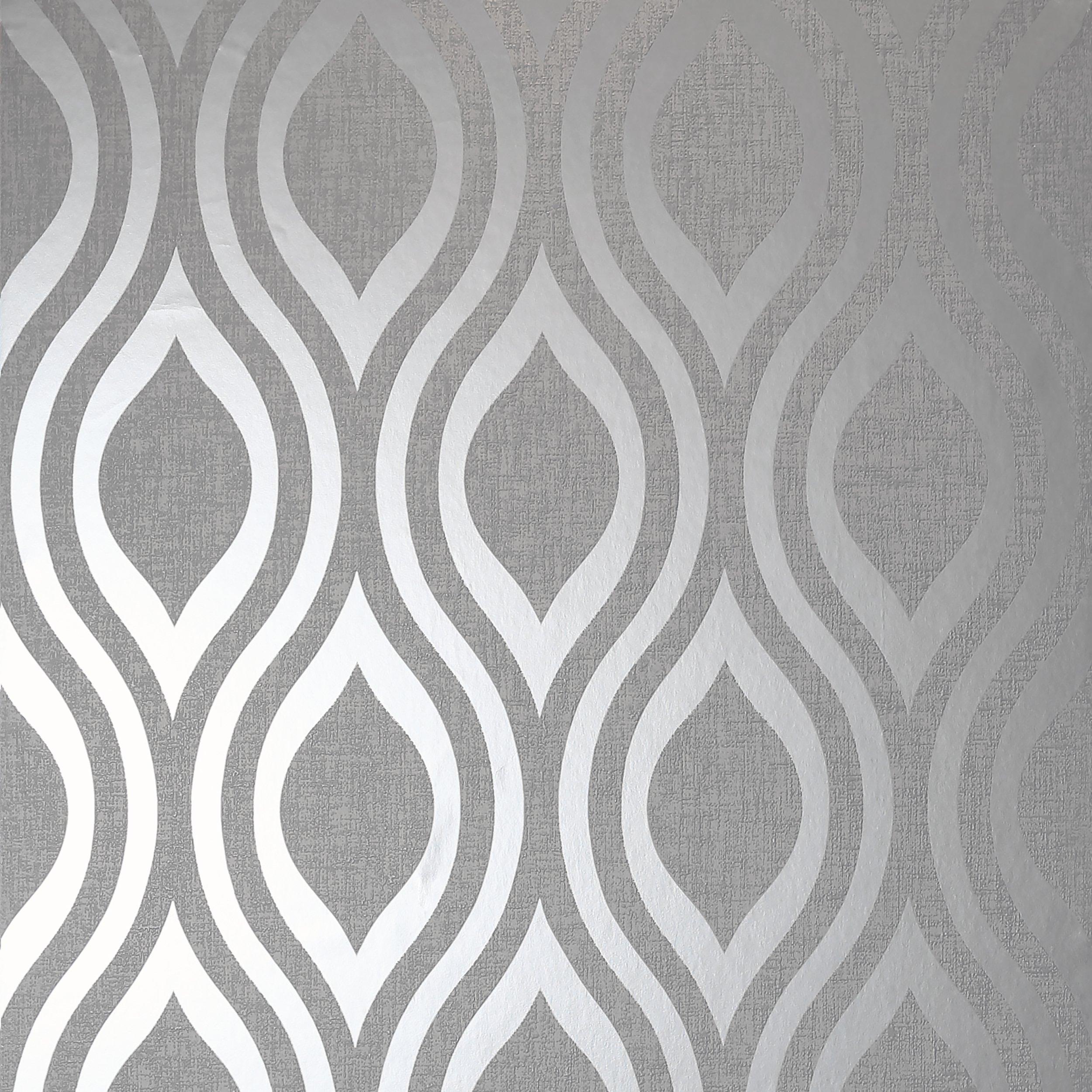 Luxe Ogee Silver Wallpaper - 910204 | Silver Wallpaper
