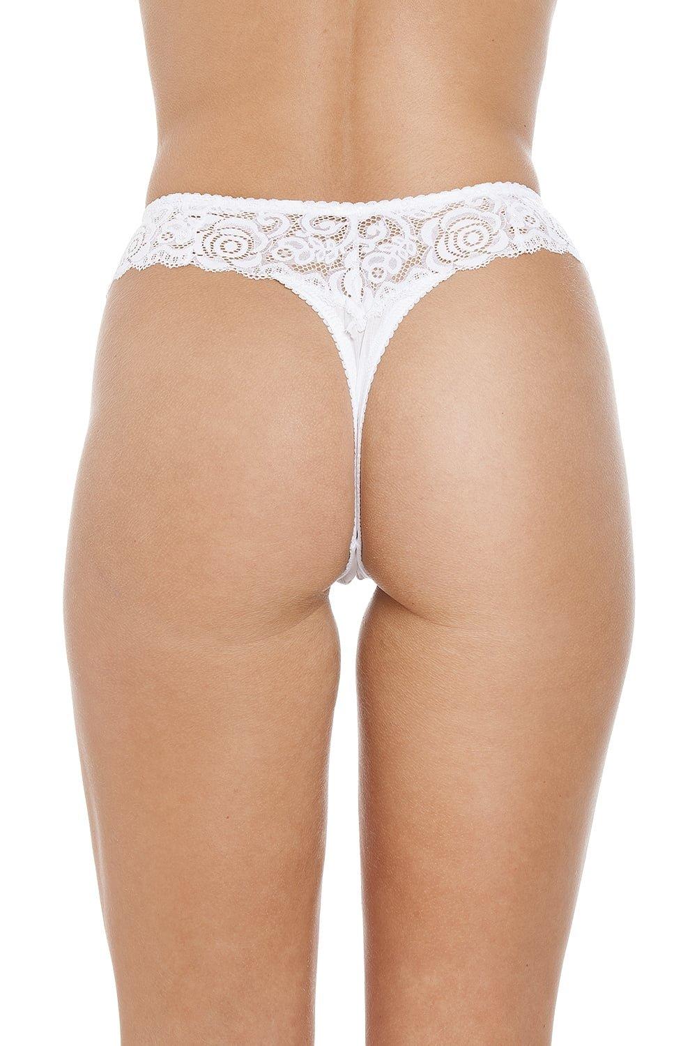 Camille Womens 2 Pack White Floral Lace Thong