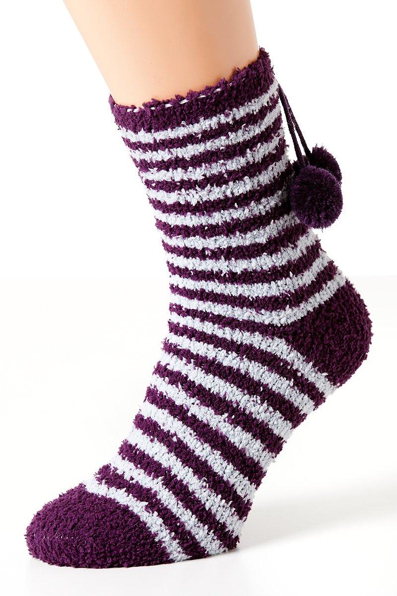 Two Pack Supersoft Fluffy Striped Slipper Bed Socks