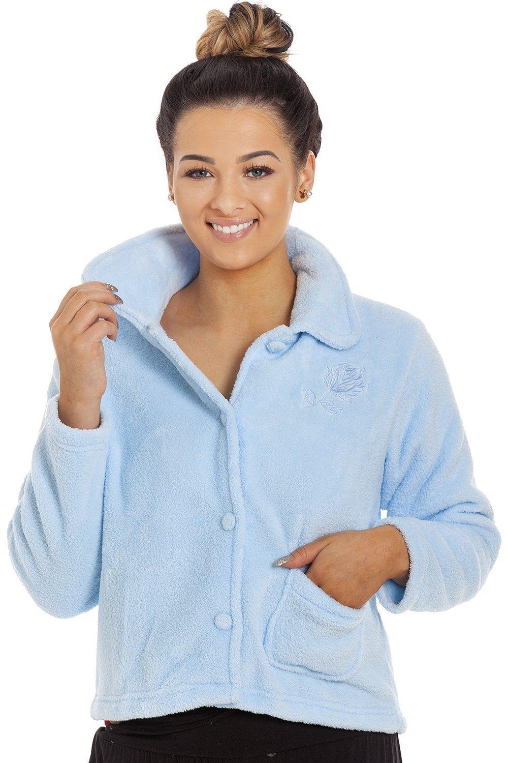Soft Fleece Bed Jacket With Floral Embroidered Motif