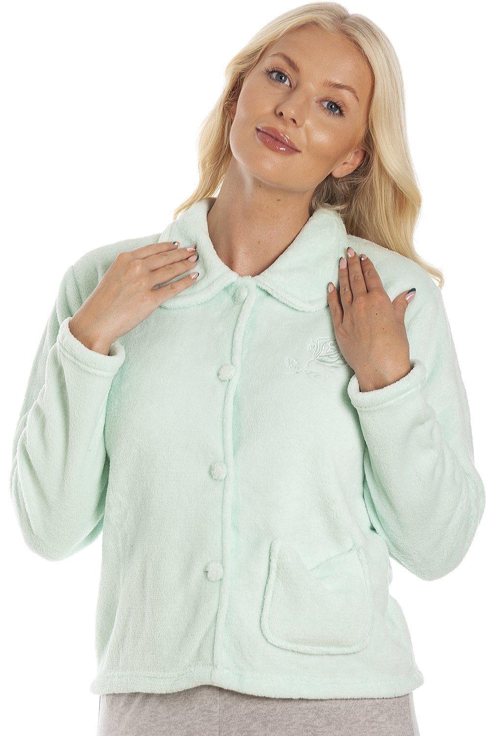 Soft Fleece Bed Jacket With Floral Embroidered Motif