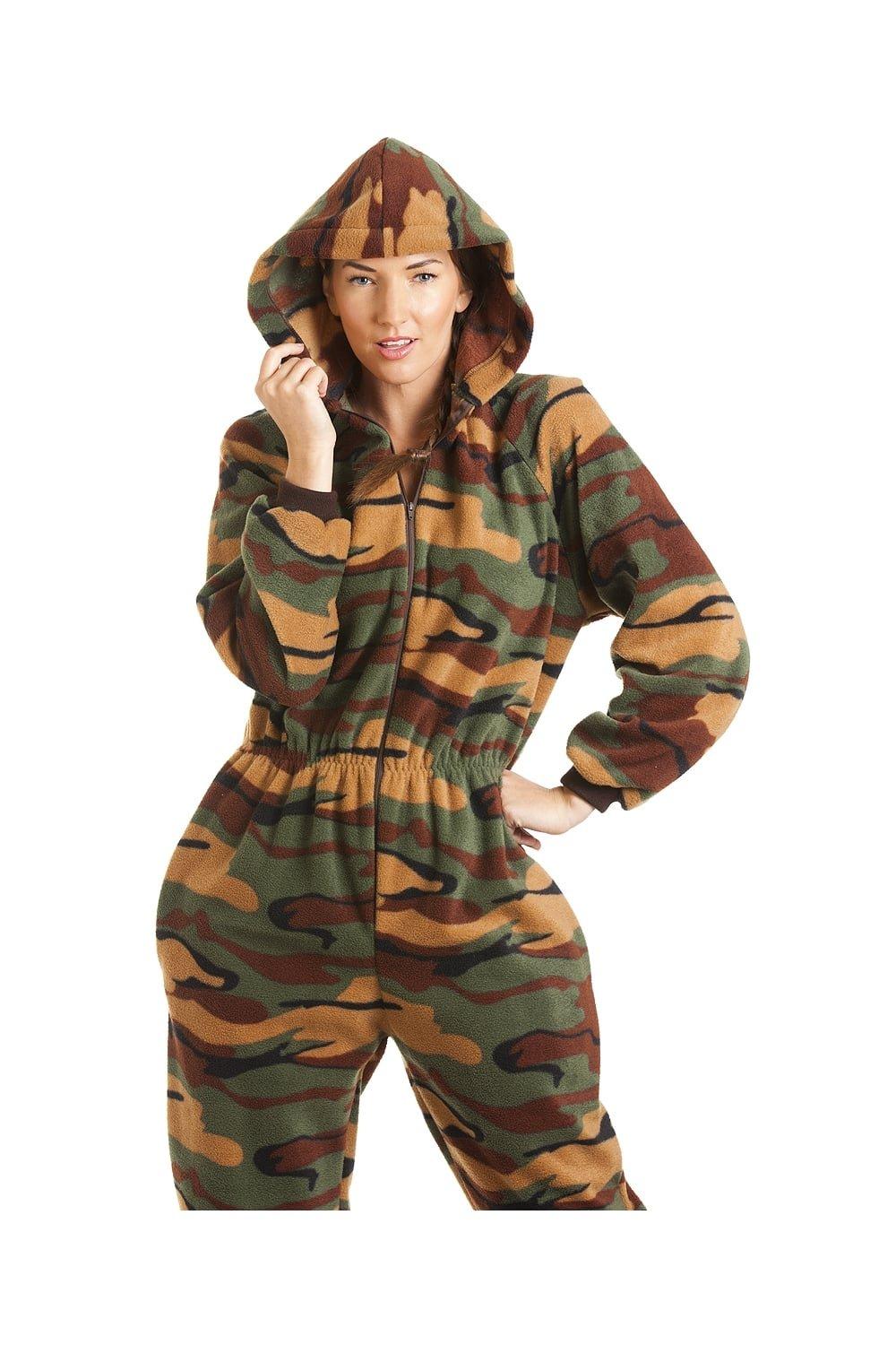 Luxury All In One Camouflage Print Hooded Fleece Onesie