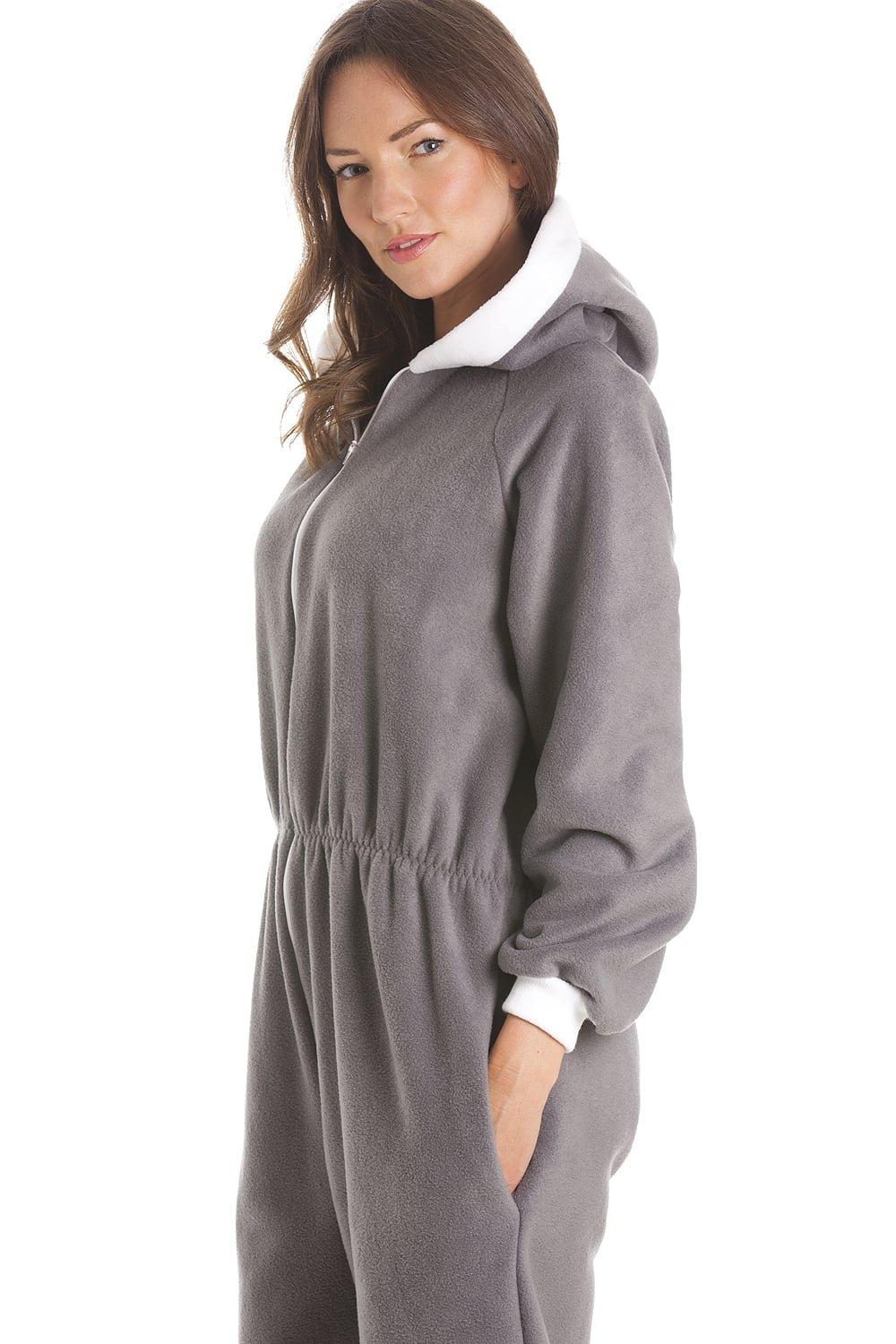 Camille Womens Ladies Luxury SuperSoft Fleece Hooded Grey Pyjama