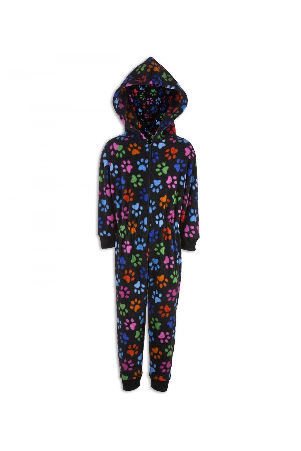 Multicoloured Supersoft Paw Print Hooded All In One Onesie